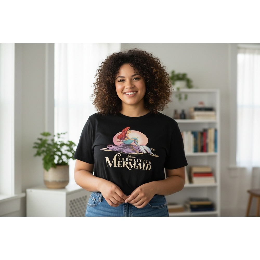 Disney Princess The Little Mermaid Ariel Graphic T-Shirt Black XL Cotton Tee
